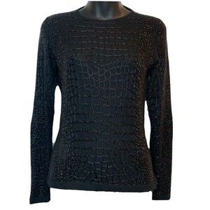 Armand Diradourian Cashmere Sweater Medium Small Top 100% Cashmere Black Beaded